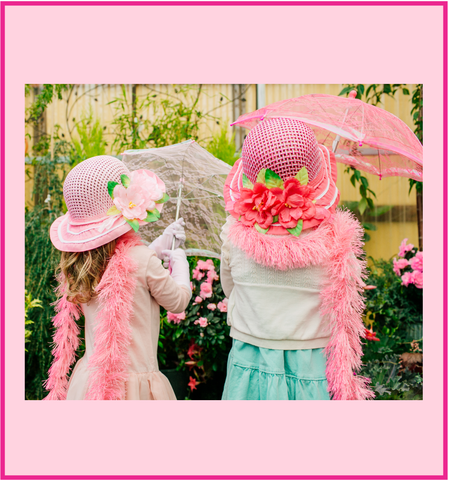 BRAND NEW SET!  Girls Tea Party Hats Purses Boas Dress Up Play Set for 4, Pink & Purple