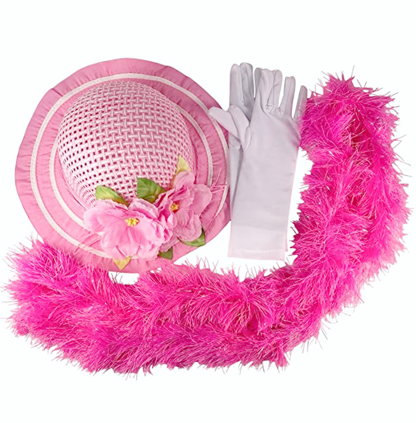 Girls Tea Party Dress Up Hat with Boa and White Gloves