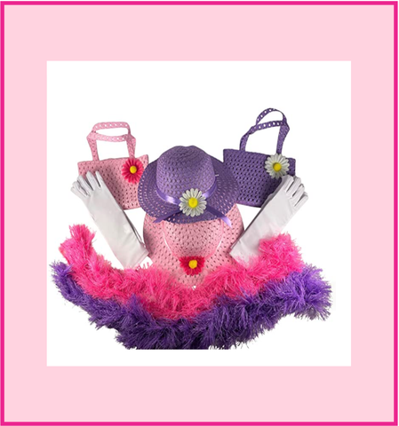 Girls Tea Party Dress Up Hat with Boa and White Gloves